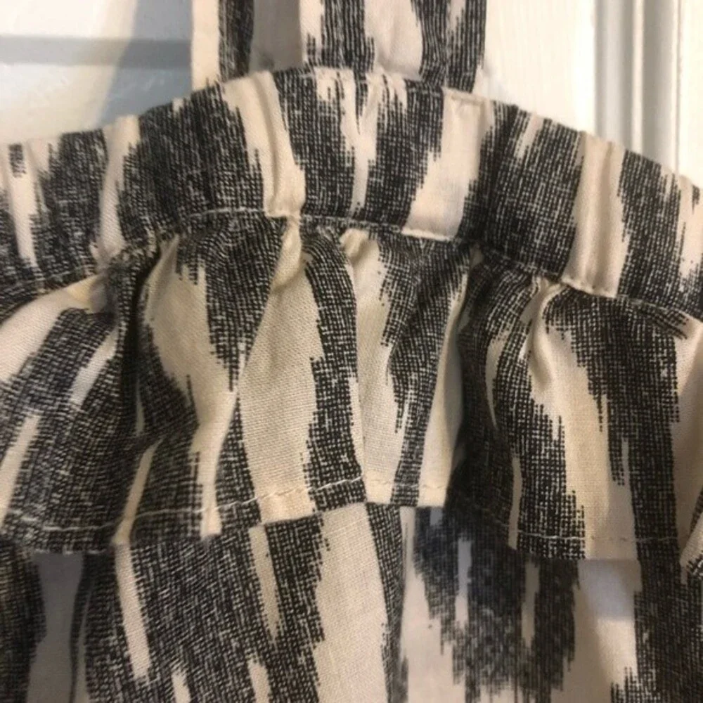 J. CREW Size 0 Beige Gray Ikat Ruffle Flounce Sleeveless Cotton Tank Top Blouse